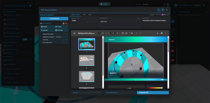PDF report export and interactive 3D share link for client presentation